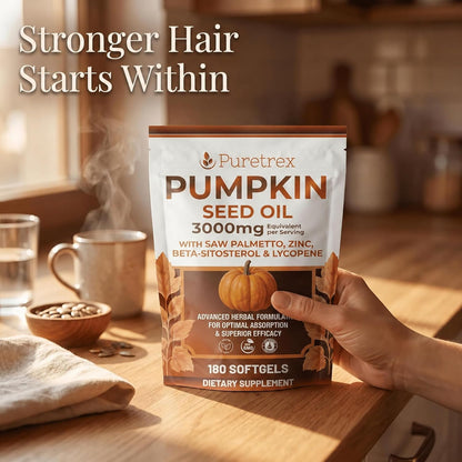 Pumpkin Seed Oil with Saw Palmetto, Beta-Sitosterol, Zinc & BioPerine® – 180 Vegan Softgels | Prostate & Hair Growth Support | DHT Blocker | Urinary & Bladder Health | Cold-Pressed