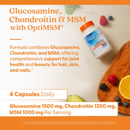 Doctor's BEST Glucosamine Chondroitin MSM - Joint Health Support Supplement for Women & Men, Nutritional Support for Joint Strength, Hair, Skin, & Nails, Gluten Free, Non GMO - 240 Capsules