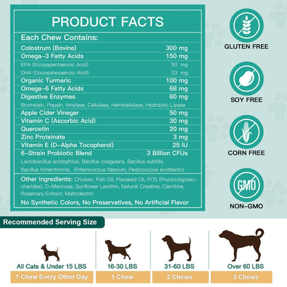 NATURE TARGET Dog Allergy Chews, Skin & Gut, Real Chicken, Freeze-Dried | Probiotics & Colostrum, Omega 3, Soothes Hot Spots, Stops Paw Licking, Digestive Health, Daily Immune Support, 120 Chews