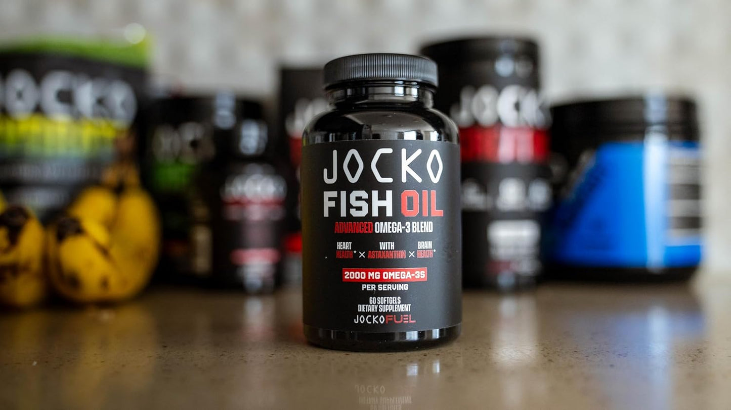 Jocko Fuel Omega 3 Fish Oil Supplement 2000mg - Burpless Fatty Acid Supplement, Wild Caught, Powerful Antioxidant with Astaxanthin (60 Capsules)