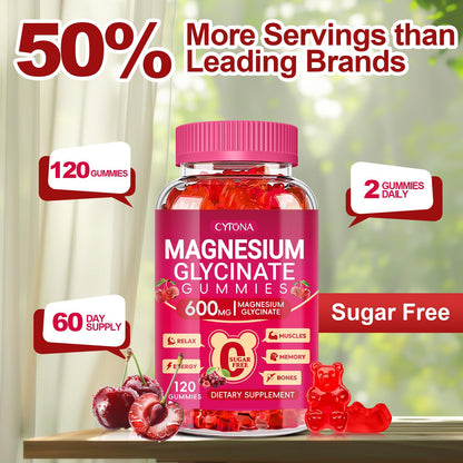 Magnesium Glycinate Gummies 600mg, Sugar Free Magnesium Gummies for Adults