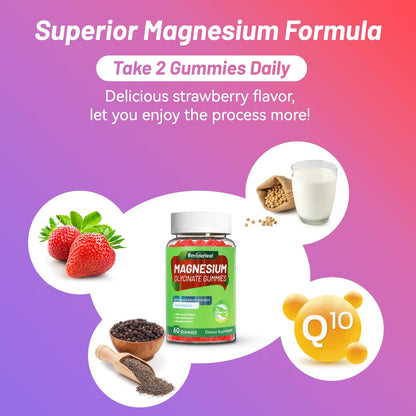 Magnesium Glycinate Gummies 600mg for Women & Men, with Magnesium L-Threonate 300mg, CoQ10 and Black Pepper, Vegan (60 Count)