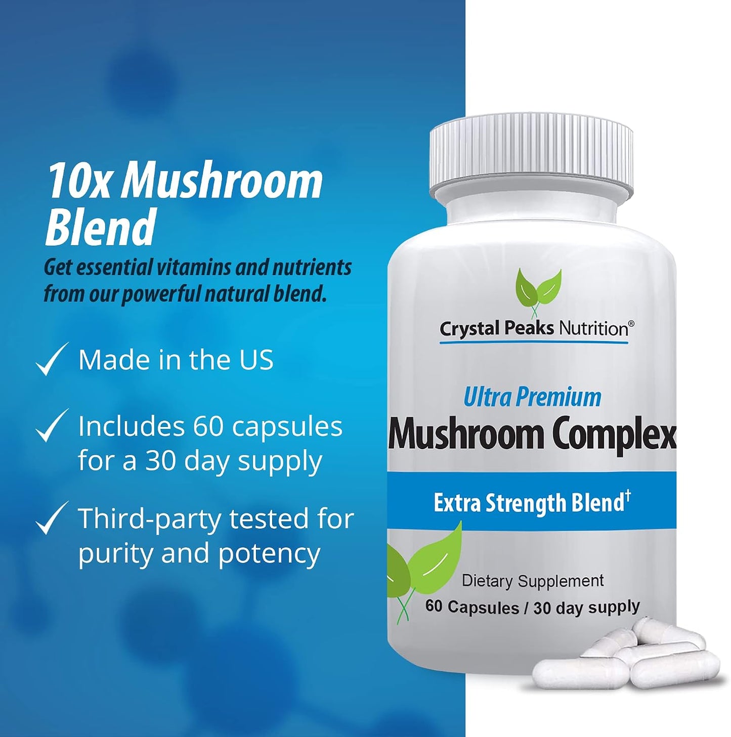 Mushroom Superfood Master Blend Mushroom Capsules Supplement, 10 Mushroom Complex & Adaptogens - Lions Mane, Chaga, Cordyceps, Reishi Extract & More - 60 Capsules