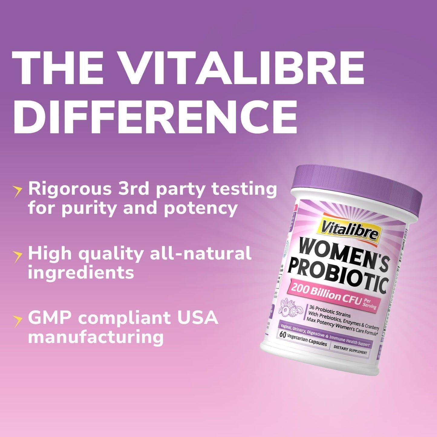 Vitalibre Probiotics for Women 30 Strains, 100B CFUs Vaginal Probiotics | with Digestive Enzymes, Prebiotics & Cranberry for Urinary Tract Health, pH Balance, 30 Veggie Capsules