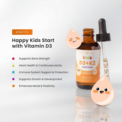 NutraChamps Kids Vitamin D 3 K2 Drops, Vitamin D3 & K2 MK-7, Liquid Vitamin D for Kids 1000 IU, Healthy Bones, Heart & Immune System, Sugar Free Supplement for Toddlers, 300 Servings