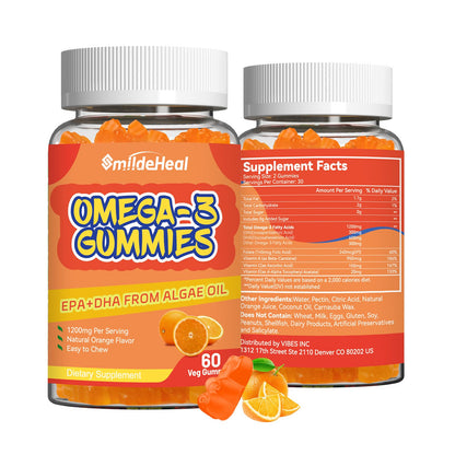 Omega 3 Gummies Supplement 1000mg, High Absorption DHA & EPA, Heart, Brain & Joint Support, Extra Strength Fish Oil Omega 3 Gummies Vitamins, 60 Count