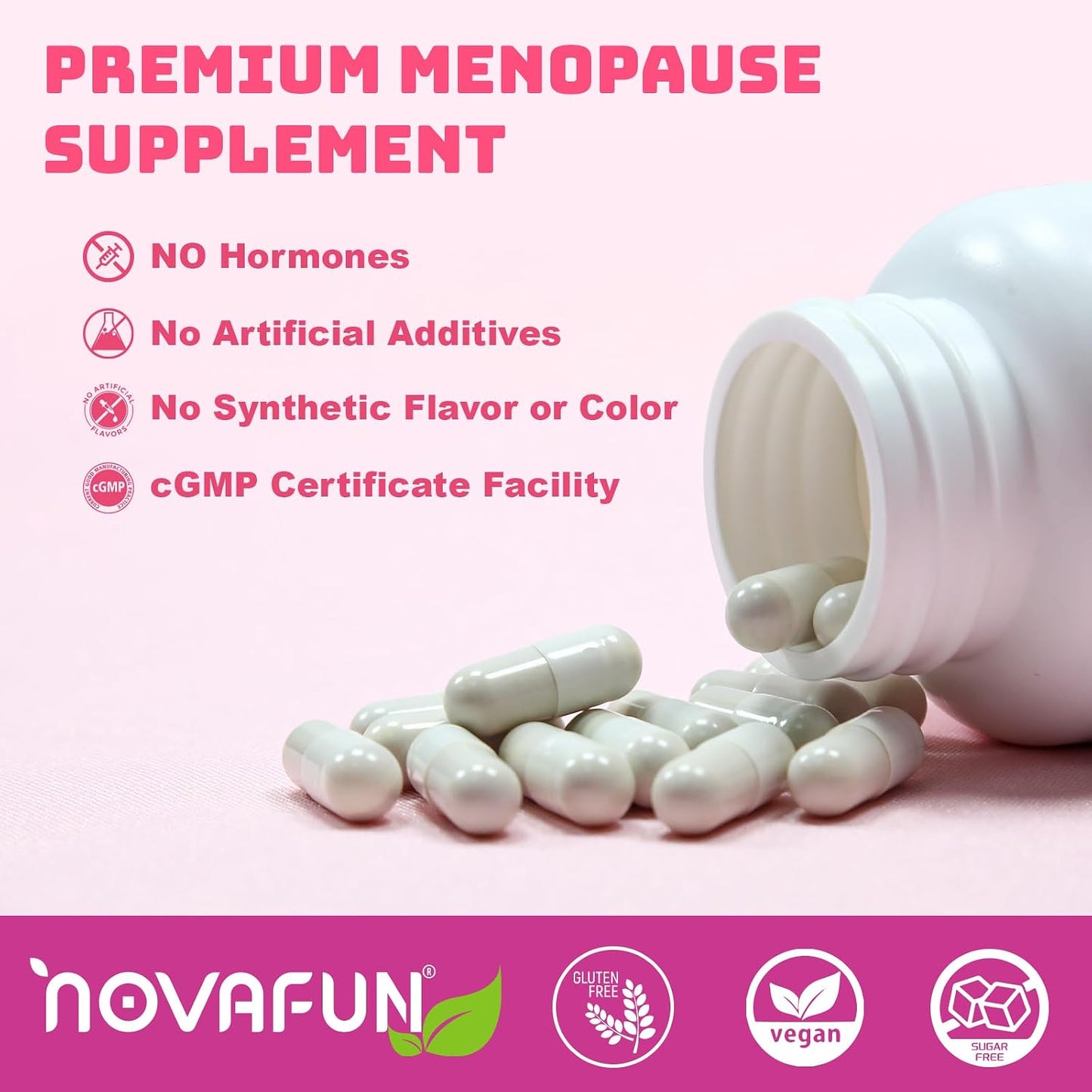 Menopause Relief Capsules for Women, Novasoy Soy Isoflavone, Black Cohosh, Passion Flower, Vitex, Vitamin B6, Vitamin B12, Magnesium, 60 Count