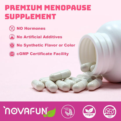 Menopause Relief Capsules for Women, Novasoy Soy Isoflavone, Black Cohosh, Passion Flower, Vitex, Vitamin B6, Vitamin B12, Magnesium, 60 Count