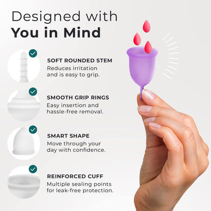 EcoBlossom Reusable Menstrual Cup Set - The Most Reliable Medical Grade Silicone Period Cups