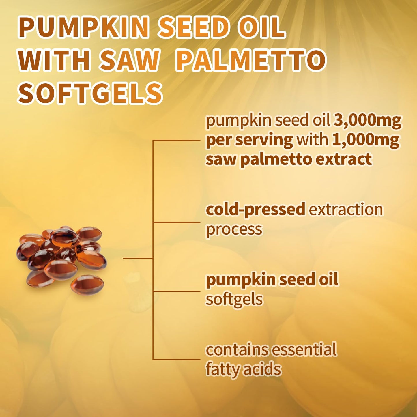 VivoNu Pumpkin Seed Oil with Saw Palmetto Capsules, 4000mg 300 Softgels | Organic, Cold Pressed | DHT Blocker | Supports Hair, Urinary, Bladder & Prostate Health | Non-GMO | Organic, Cold Pressed | DHT Blocker | Supports Hair, Urinary, Bladder & Prostate
