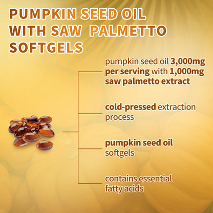 VivoNu Pumpkin Seed Oil with Saw Palmetto Capsules, 4000mg 300 Softgels | Organic, Cold Pressed | DHT Blocker | Supports Hair, Urinary, Bladder & Prostate Health | Non-GMO | Organic, Cold Pressed | DHT Blocker | Supports Hair, Urinary, Bladder & Prostate