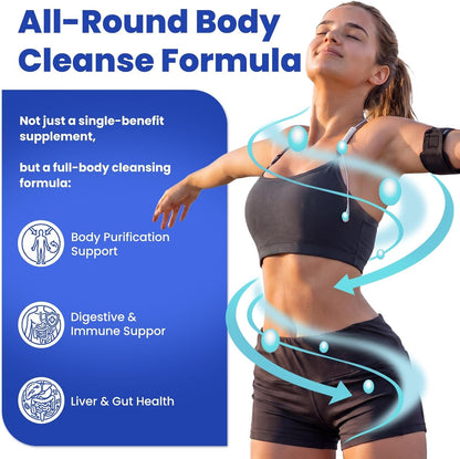 18+ Ingredients Detox & Full Body Cleanse Pills - GI, Parasite & Zeolite Detox, Activated Charcoal, Bentonite Clay, 5 Billion CFU, Probiotics, NAC, Turmeric, Liver Support, 120 Vegan Capsules