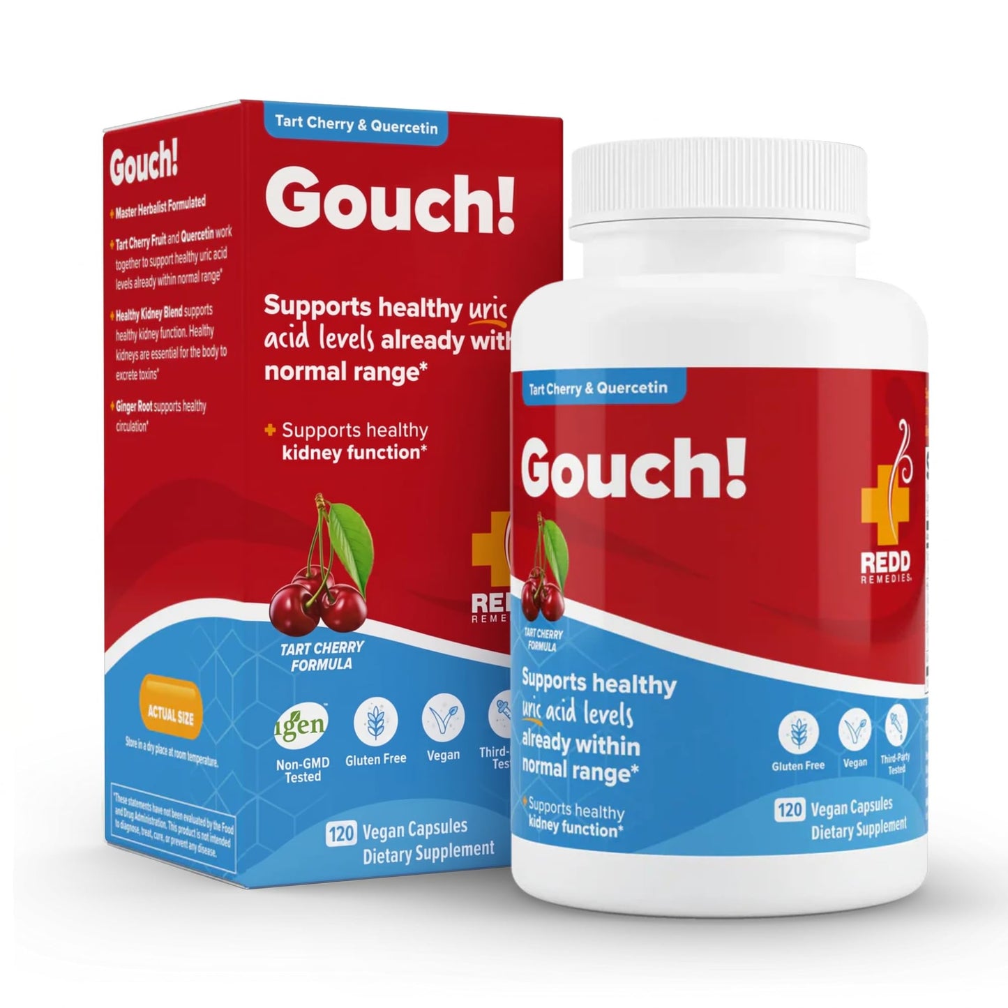 Redd Remedies Gouch! | Supplement for Joints, Uric Acid Levels, and Healthy Kidney Function | Tart Cherry, Ginger, Quercetin, & More | 60 Vegan Capsules