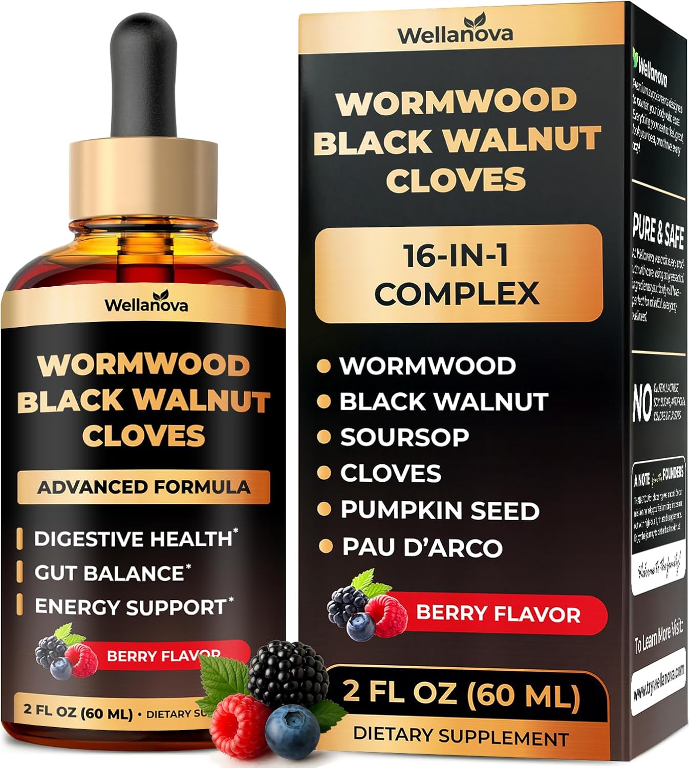 Wormwood Black Walnut Clove Cleanse for Humans - Advanced Detox for Adults | Gut Health Supplement With Wormwood Herb, Black Walnut Hull, Clove, Garlic, Pumpkin Seed, PAU D'Arco, Soursop