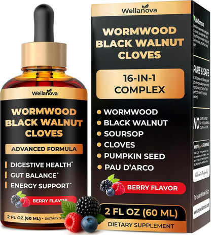 Wormwood Black Walnut Clove Cleanse for Humans - Advanced Detox for Adults | Gut Health Supplement With Wormwood Herb, Black Walnut Hull, Clove, Garlic, Pumpkin Seed, PAU D'Arco, Soursop