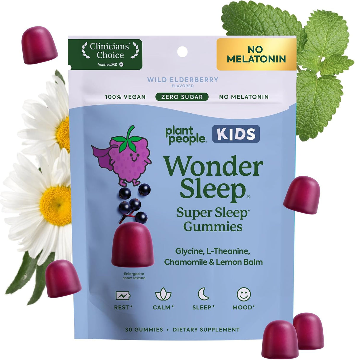 Plant People WonderSleep Kids Super Sleep Gummies, Wild Elderberry, 30 Ct