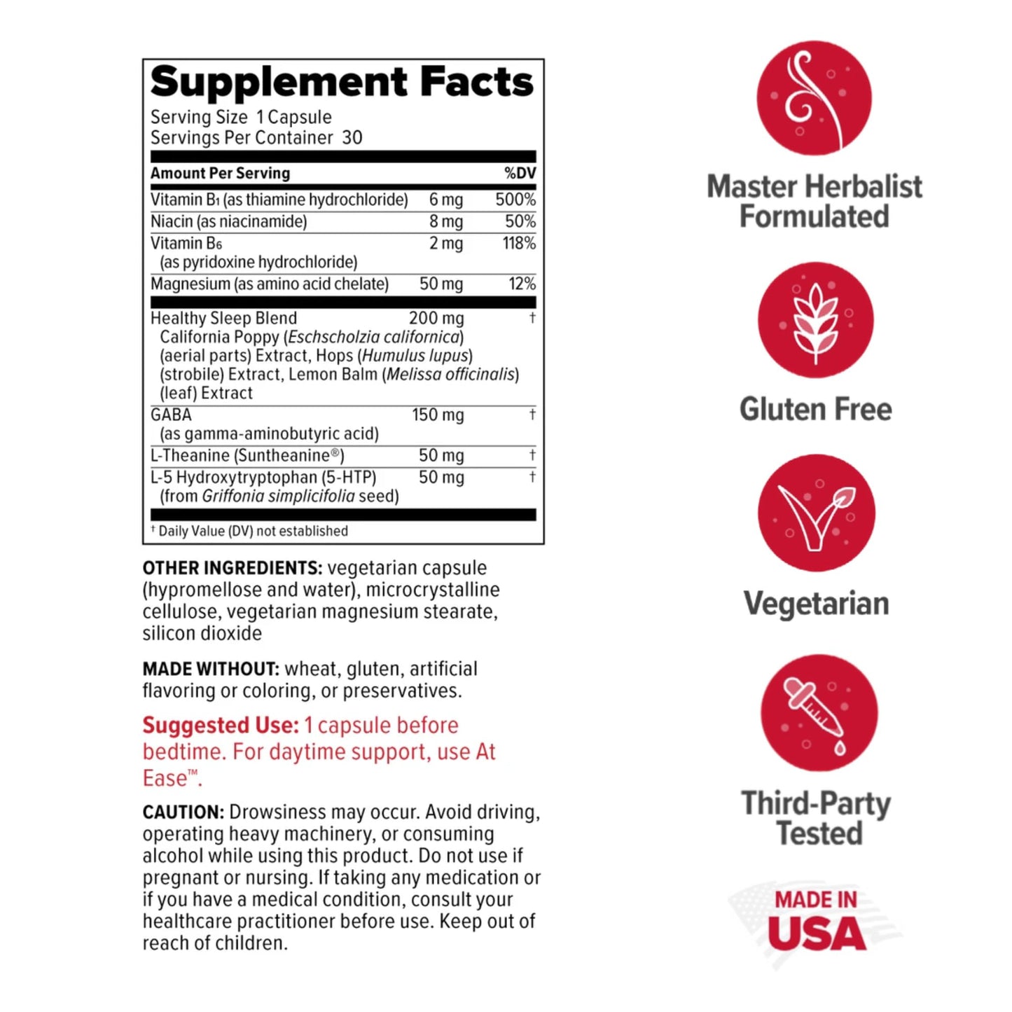 Redd Remedies, At Ease PM, Natural Sleep Aid, Supports Relaxation, 30 Vegetarian Capsules
