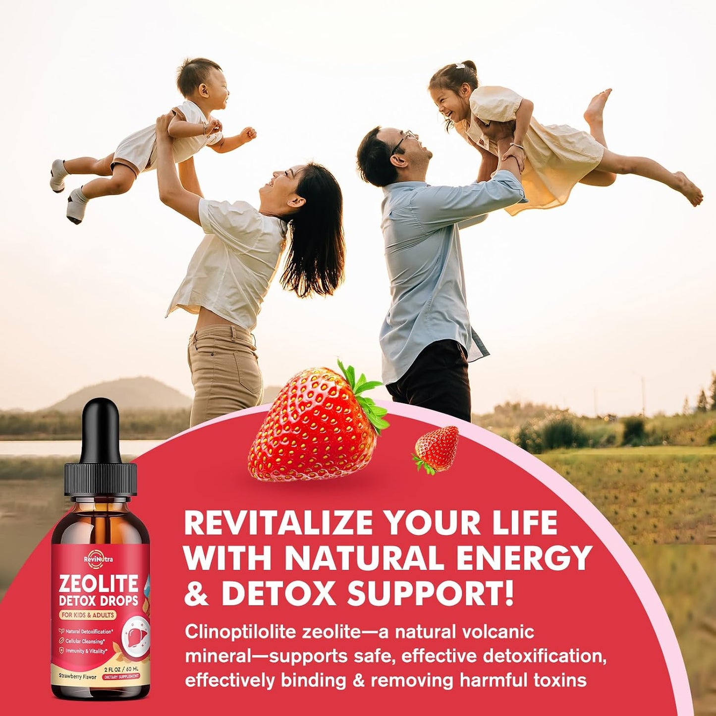 Zeolite Detox for Kids and Adults, Clinoptilolite Zeolite Liquid Drops with Chlorella, Magnesium, Zinc, Methy Vitamin B12 & D3, Gut Liver Detox Cleanse, Immunity, Strawberry Flavor 2 Fl Oz