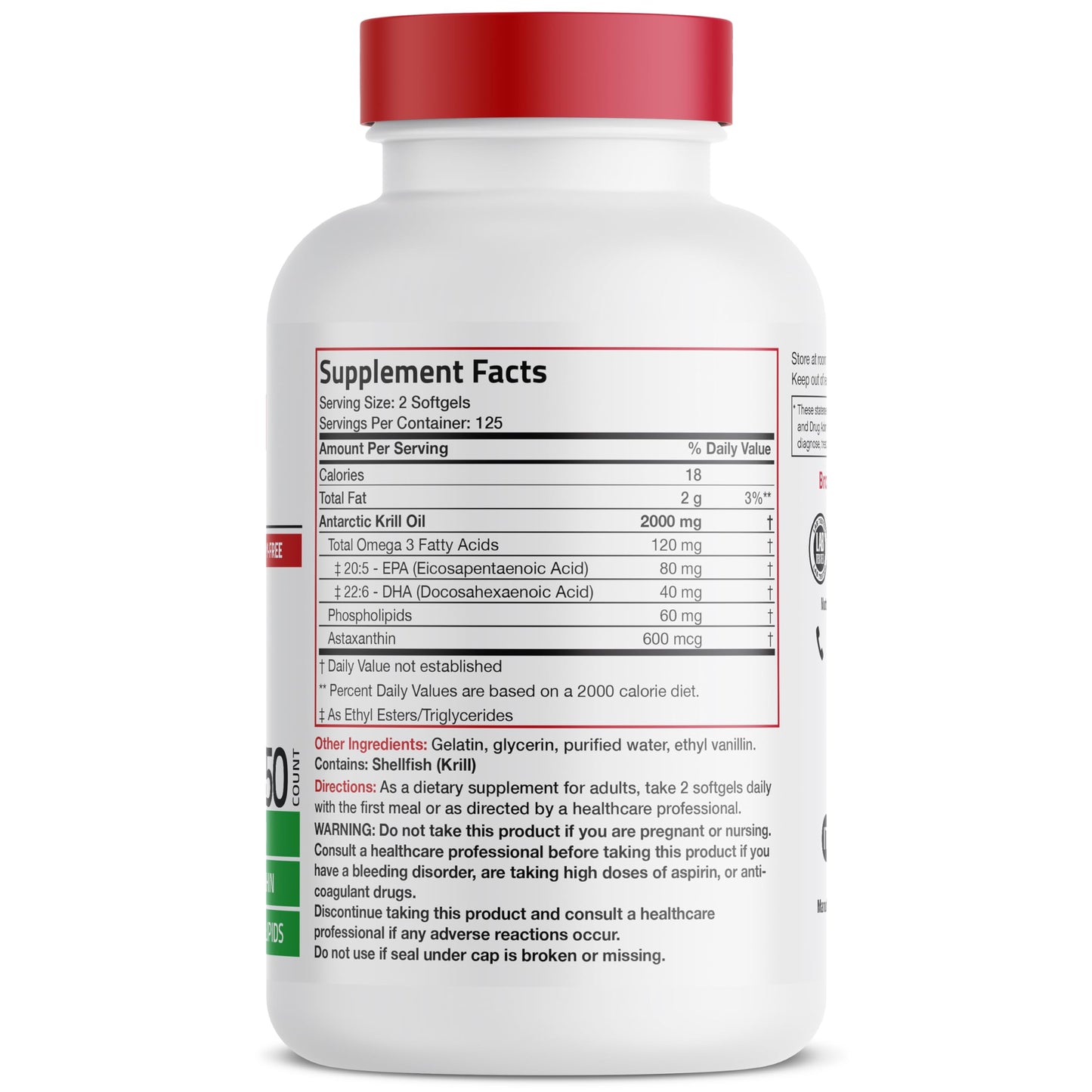 Bronson Antarctic Krill Oil 2000 mg with Omega-3s, 120 Softgels | Heavy Metal Tested, with EPA, DHA, Astaxanthin and Phospholipids, Non-GMO, Gluten Free, Soy Free