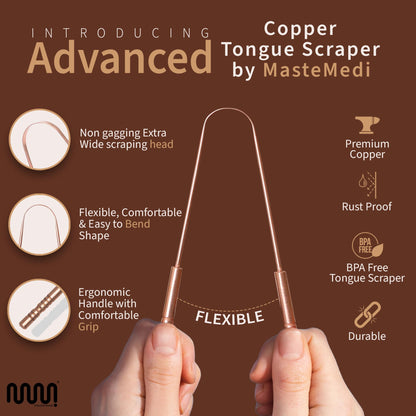 MasterMedi Tongue Scraper for Adults, 100% Stainless Steel Tongue Scrubber for Bad Breath, Easy to Use, Tongue Cleaner for Oral Care & Hygiene (SPTC-1|with Case)
