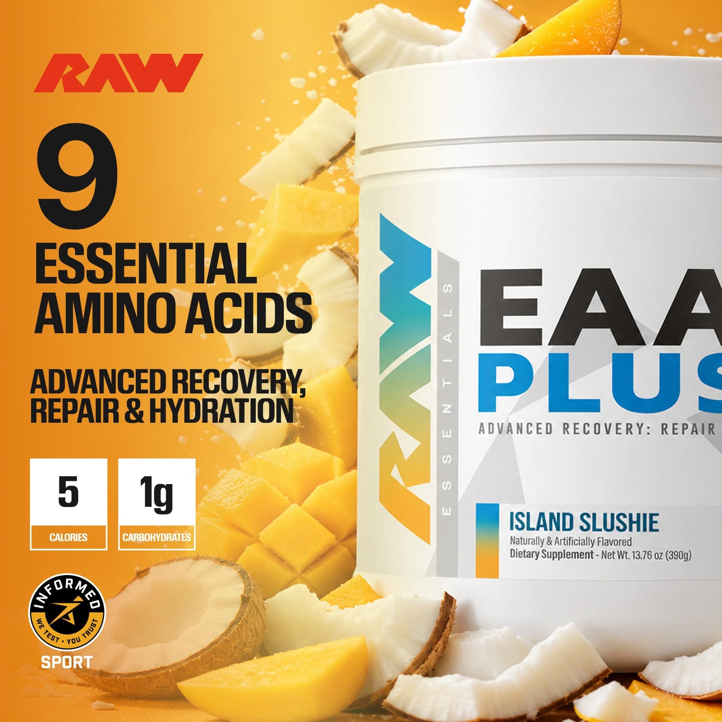 RAW EAA Plus, Amino Acids Powder, Watermelon Grape (30 Servings) - Pre Workout Amino Energy Powder for Advanced Endurance, Recovery & Lean Muscle Growth - BCAA Amino Acids Supplement for Men & Women