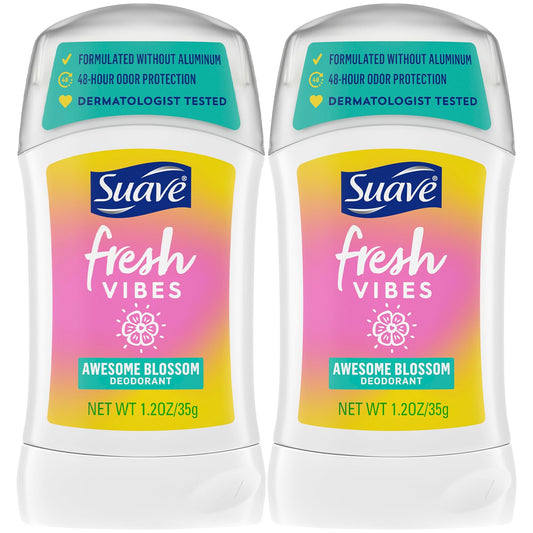 Suave Aluminum-Free Deodorant for Kids, Teen Girls & Boys, Fresh Vibes 2-Pack, 48H Protection, 1.2 Oz Ea