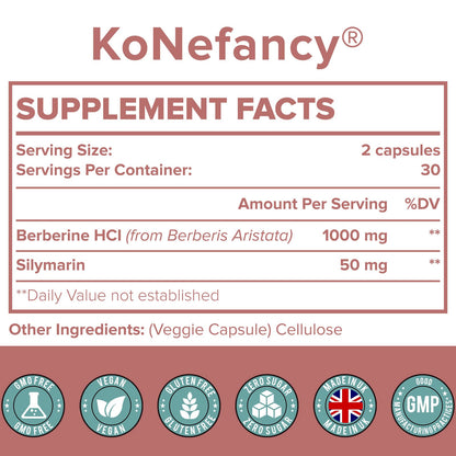 KoNefancy Berberine HCL Supplement 1000mg, High Absorption Berberine Plus Vegan