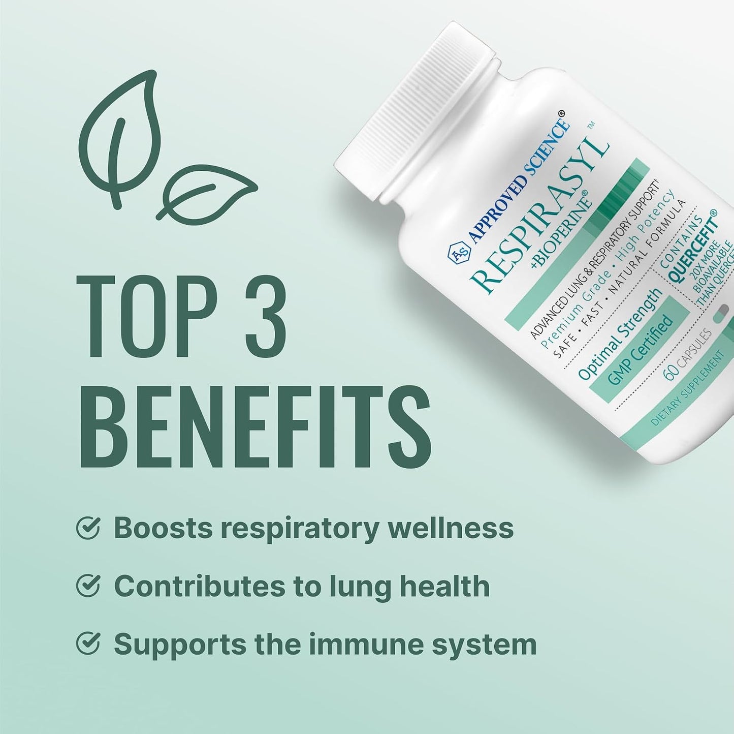 Approved Science® Respirasyl - Lung and Respiratory Support - with Quercefit, Vitamins A,C,D, BioPerine - 3 Month Supply - Made in the USA