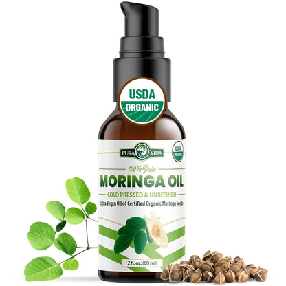 100% Pure Moringa Oil Organic for Face, Hair, Nails and Dry Skin - USDA Certified Single
