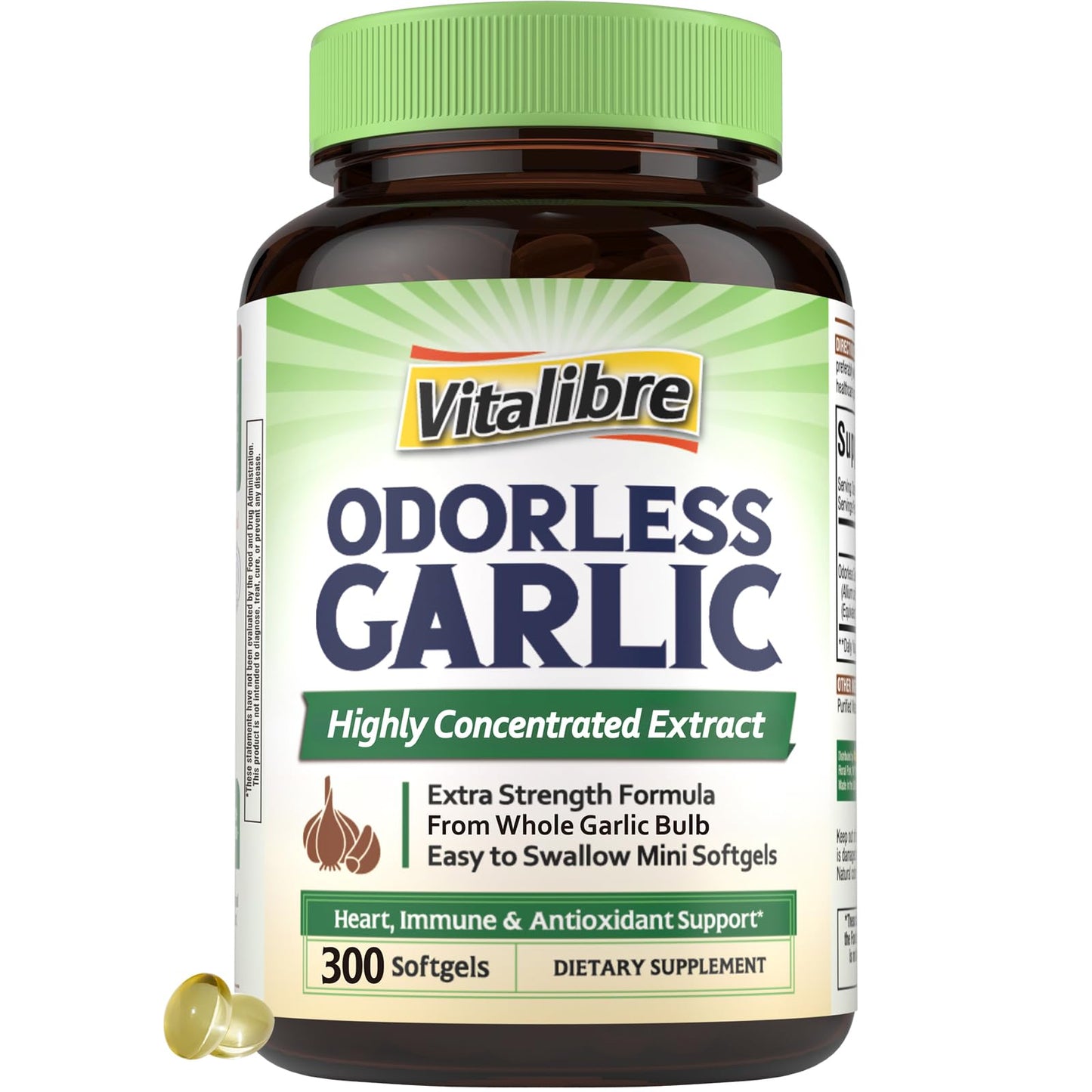 Odorless Garlic, Extra Strength Extract, Non-GMO, No Gluten, Heart & Immunity, Antioxidant Defense, 180 Softgels