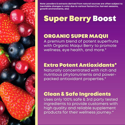 Organic Super Maqui Berry Capsules - Superfood Powder - Elderberry Extract, Cranberry, Pomegranate, Acai - Dry Eye & Tear Support, Gut Health, Skin - 60 Vegan Capsules, Non GMO, Gluten Free Supplement