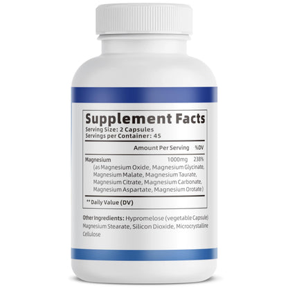 8 Magnesium Complex for Women, Maximum Absorption* 1000mg Formula – Supports Healthy Muscles, Bones, Nerves & Overall Body Functions, Premium Non-GMO Supplement, 90 Capsules