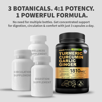MEDCHOICE Liposomal Organic Turmeric Curcumin with Black Pepper, 120ct