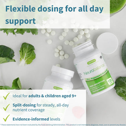 Igennus Neurobalance High Absorption Zinc Magnesium & B6 Complex | Cognitive Support, Calm Focus & Relaxation, Chelated Zinc & Fully Reacted Magnesium, Vegan, Non-GMO, 120 Small Tablets