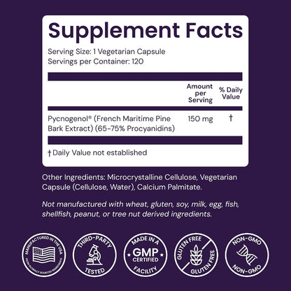 Healthy Origins Pycnogenol Pine Bark 150 mg, 120 Veggie Caps
