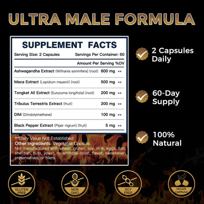 DRFOSTER Testosterone Booster for Men, Ultra Testosterone Formula 600mg Ashwagandha, Tongkat Ali & Maca - 120 Capsules