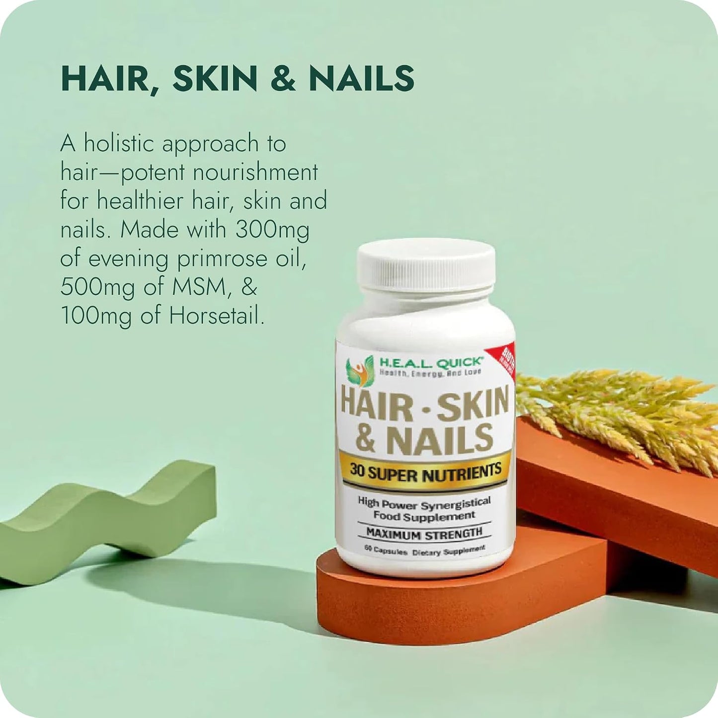 Century Systems H.E.A.L. Quick Hair, Skin & Nails - 60 Capsules | Delivers 30 Nutrients Including Primrose Oil, MSM & Horsetail - 15 Servings