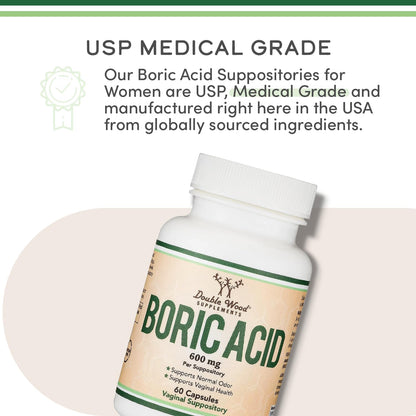 Boric Acid Suppositories 60 Count, Supports Women Health (Easy Dissolve, Third Party Tested) by Double Wood