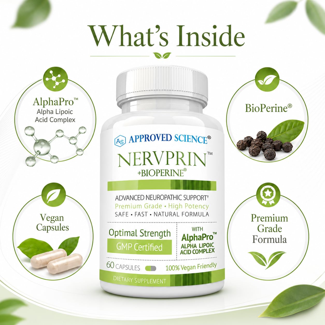 Approved Science Nervprin - Nerve Support - Benfotiamine, B12, R-Alpha-Lipoic Acid, Corydalis, Boswellia, BioPerine - 60 Capsules - Made in The USA