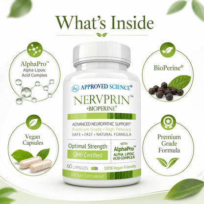 Approved Science Nervprin - Nerve Support - Benfotiamine, B12, R-Alpha-Lipoic Acid, Corydalis, Boswellia, BioPerine - 60 Capsules - Made in The USA