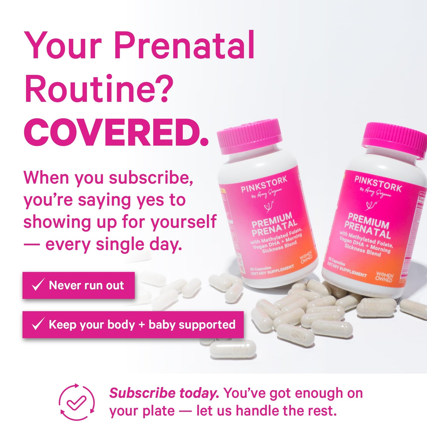 Pink Stork Premium Prenatal Vitamins for Women, 60 Count | No Fishy Burps, Methylated Folate, Choline, Vegan Algae DHA, Iron, Doctor-Formulated, Organic Whole-Foods, Probiotic