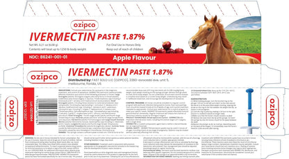 Ivermectin Horse Paste 1.87% | Apple Flavor – 6.08g Syringe for Equine Use Only Up to 1250 LB