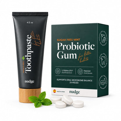 Nudge 10% Nano Hydroxyapatite Toothpaste 4.5 oz + Oral Probiotic Gum, 24 ct