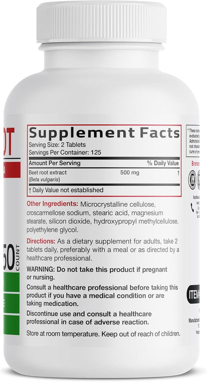 Bronson Beet Root Extra Strength, Non-GMO, 250 Vegetarian Tablets | Gluten-Free, Soy-Free, GMO-Free, Easy To Swallow