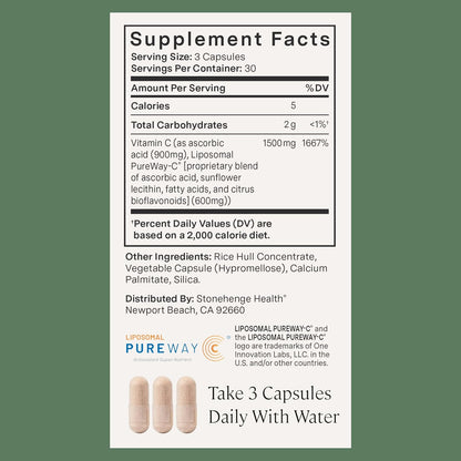 Stonehenge Health Dynamic Liposomal Vitamin C 1500mg - 90 Capsules - Advanced Formula - Phospholipids sourced from Non-GMO Sunflower, Supports Healthy Immune System, Collagen Synthesis & Brain Health