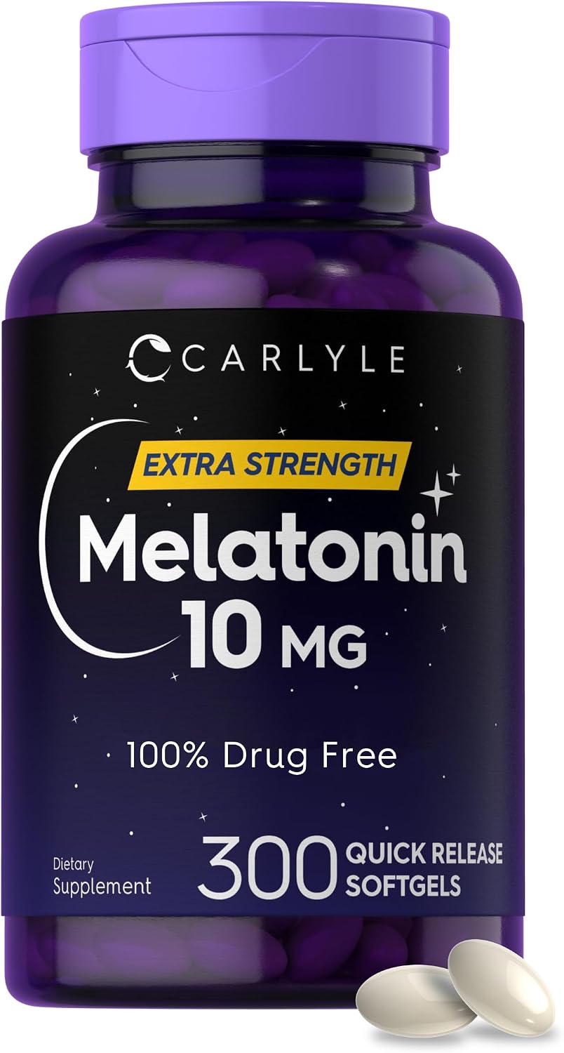 Carlyle Melatonin 10mg | 300 Softgels | Extra Strength Support for Adults | Non-GMO, Gluten Free Supplement