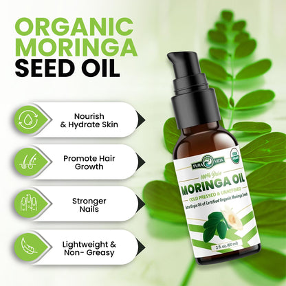 100% Pure Moringa Oil Organic for Face, Hair, Nails and Dry Skin - USDA Certified Single