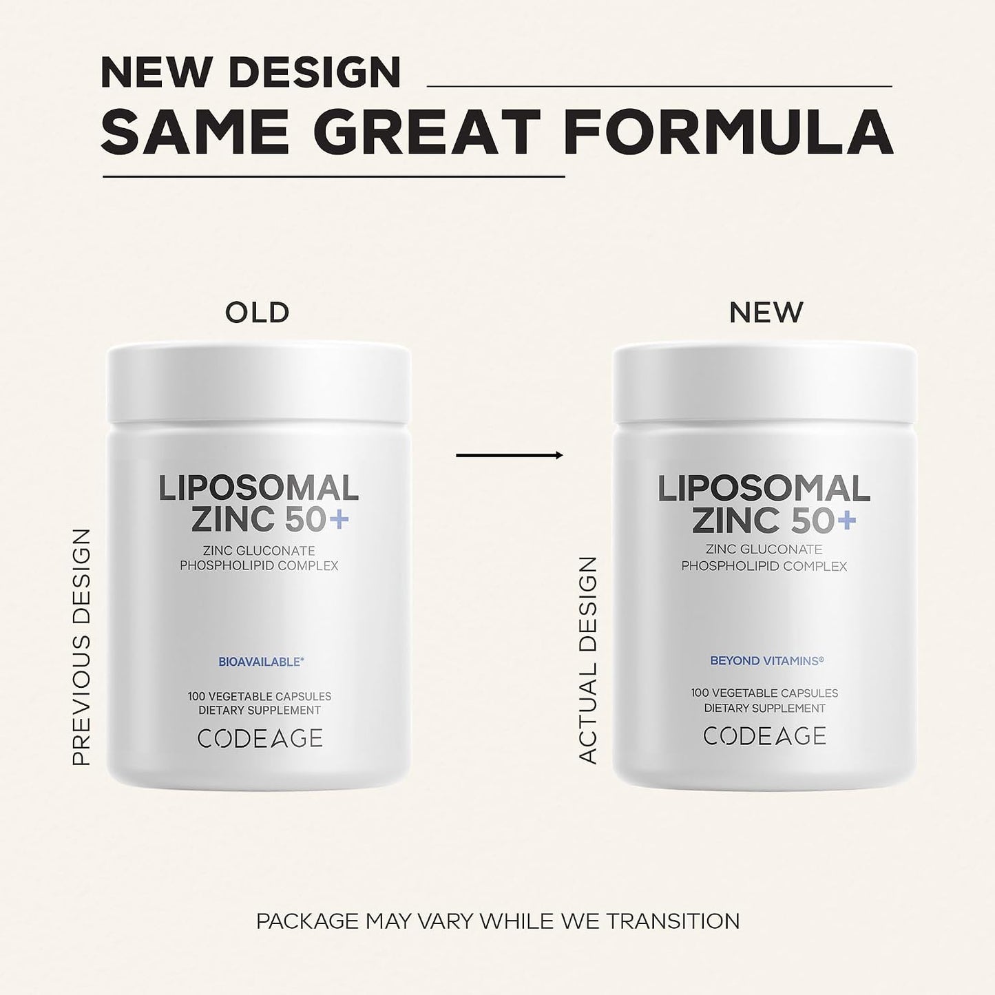 Codeage Liposomal Zinc 50mg, Zinc Gluconate, Vegan, 100 Capsules | Zinc gluconate 50mg, liposomal delivery. One capsule per day. Three-month supply. Vegan, non-GMO.