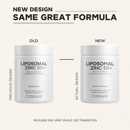 Codeage Liposomal Zinc 50mg, Zinc Gluconate, Vegan, 100 Capsules | Zinc gluconate 50mg, liposomal delivery. One capsule per day. Three-month supply. Vegan, non-GMO.