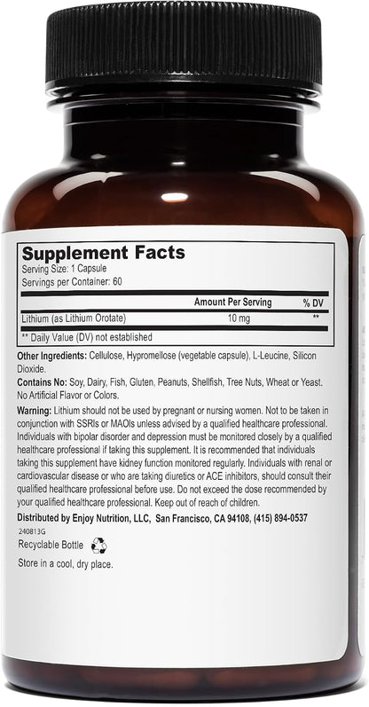 Lithium Orotate - 10mg of Elemental Lithium, 60 Vegetarian Capsules (Pack of 2)